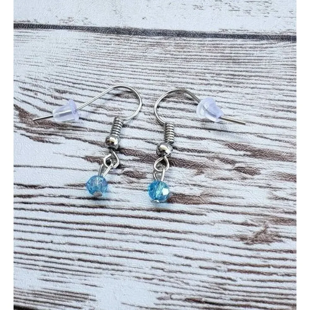 Blue Beaded Simple Dangle Earrings - New